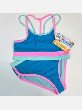 Angel Beach Girls Blue, Teal, & Pink 2 PC Swim Set, Size 10 ~ NWT